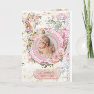 Invitation Extraordinaire boho blush rose anges photo baptême