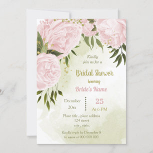 Invitation extraordinaire fleurs roses verdure douche nuptial