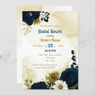Invitation Extraordinaire marine bleu ivoire fleurs or nuptia
