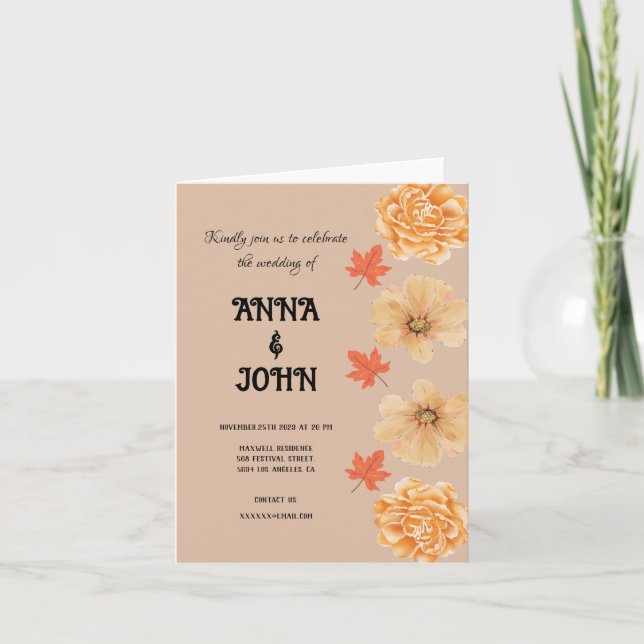Invitation Extraordinaire moderne boho fleurs d'automne maria (Devant)