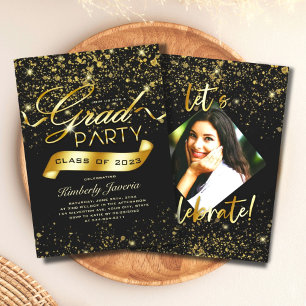 Invitation Extravagante Black & Gold Parties scintillant Grad