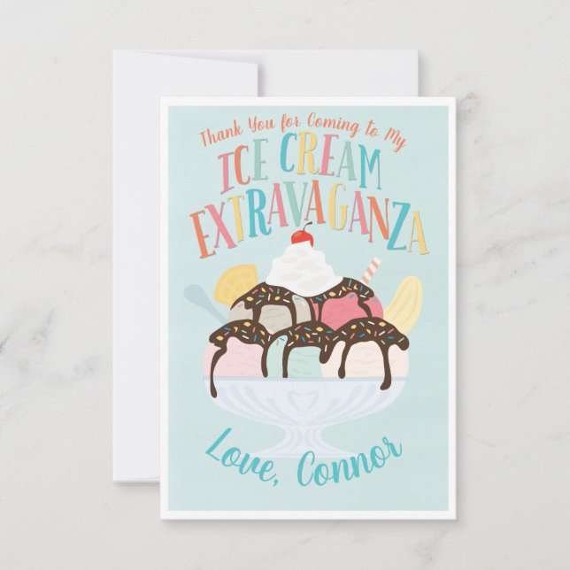 Invitation Extravaganza crème glacée Anniversaire Merci (Devant)