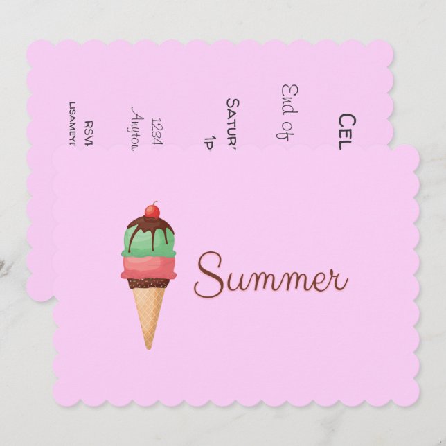 Invitation Extrémité de crème glacée d'été de partie d'école (Devant / Derrière)
