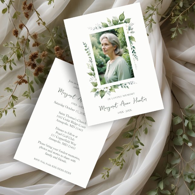 Invitation Exuberant Flower & Foliage Frame Funeral Photo (Exuberant Flower & Foliage Frame Funeral Photo Invitation Card.)