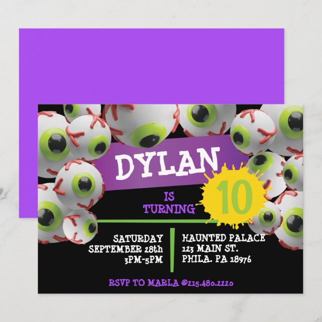 Invitation EYEBALLS CRAZY Halloween Fête d'anniversaire Invit (Devant / Derrière)