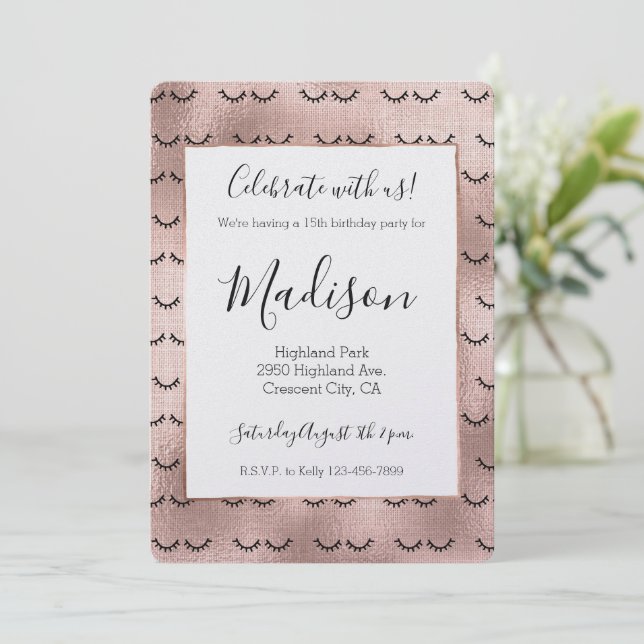 Invitation Eyelashes Noir Rose Rose Blush (Debout devant)