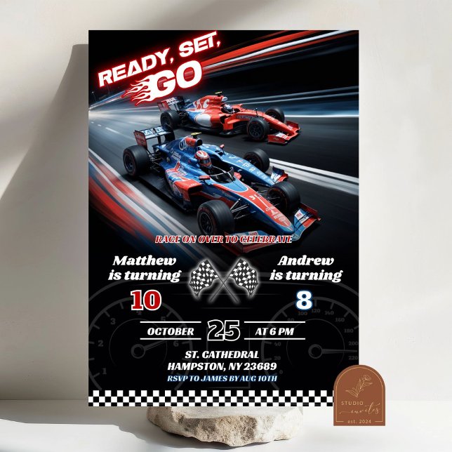 Invitation F1 Deux Véhicules de Course Anniversaire Commun (Créateur téléchargé)