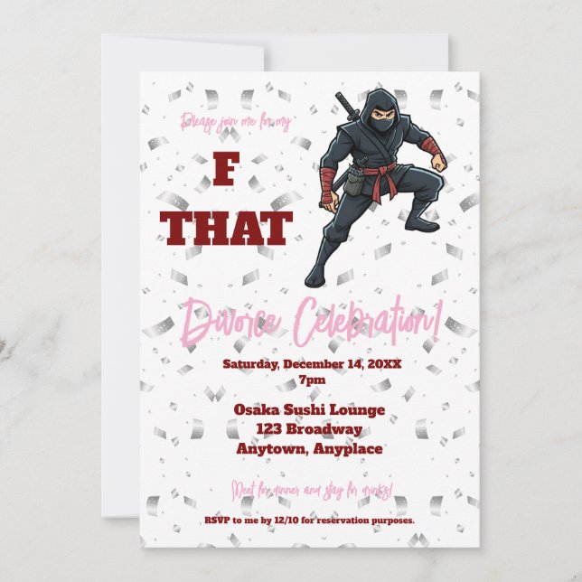 Invitation F cette fête de divorce de ninja (Devant)
