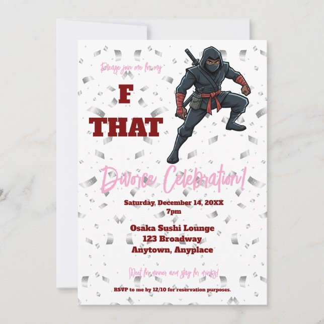 Invitation F cette fête de divorce de ninja (Devant)