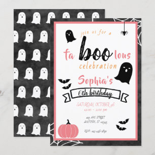 Invitation Fa"boo"lous Girls Anniversaire Fantôme Halloween