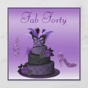 Invitation Fab 40 Purple Diva Cake, Sparkle Heels Anniversair