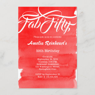 Invitation Fab 50e fête d'anniversaire Moderne Chic Rouge