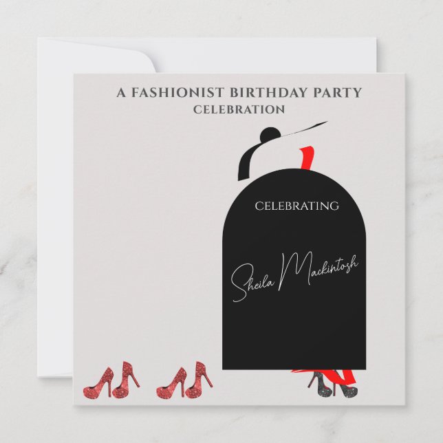 Invitation Fab Black Glam Fashioniste Chaussures rouges fête  (Devant)