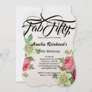 Invitation Fab Cinquante 50 Anniversaire Fête Vintage Botany 