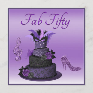 Invitation Fab Cinquante Diva Cake Violet, Parkle Haut