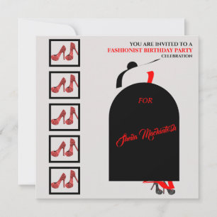 Invitation Fab Noir Silhouette Glam Rouge Robe Chaussures Ann