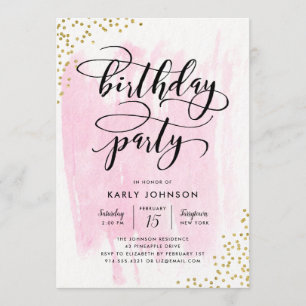 Invitation Fab Pink Watercolor Gold Confetti Anniversaire