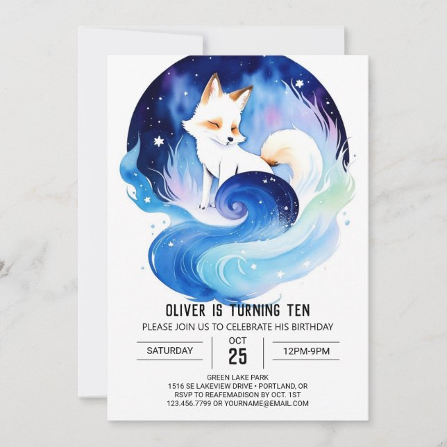 Invitation Fables Fox dans la forêt Anniversaire (Devant)