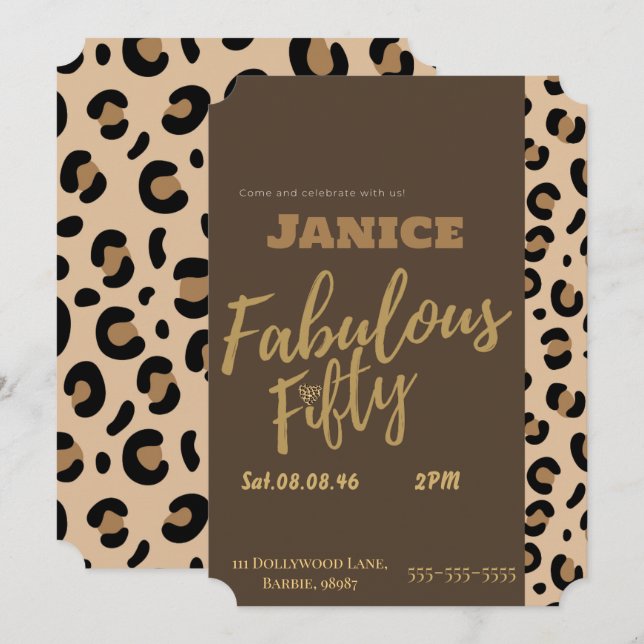 Invitation Fabolous Cheetah 50ème (Devant / Derrière)
