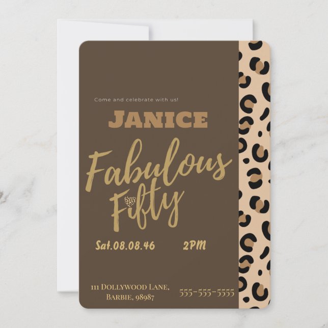 Invitation Fabolous Cheetah 50th  (Devant)
