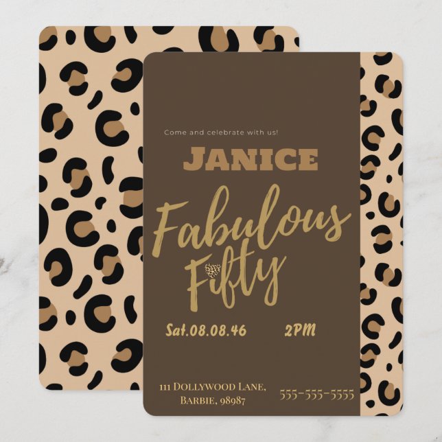 Invitation Fabolous Cheetah 50th  (Devant / Derrière)