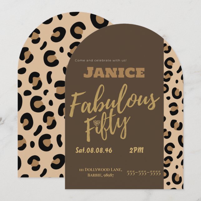 Invitation Fabolous Cheetah 50th  (Devant / Derrière)