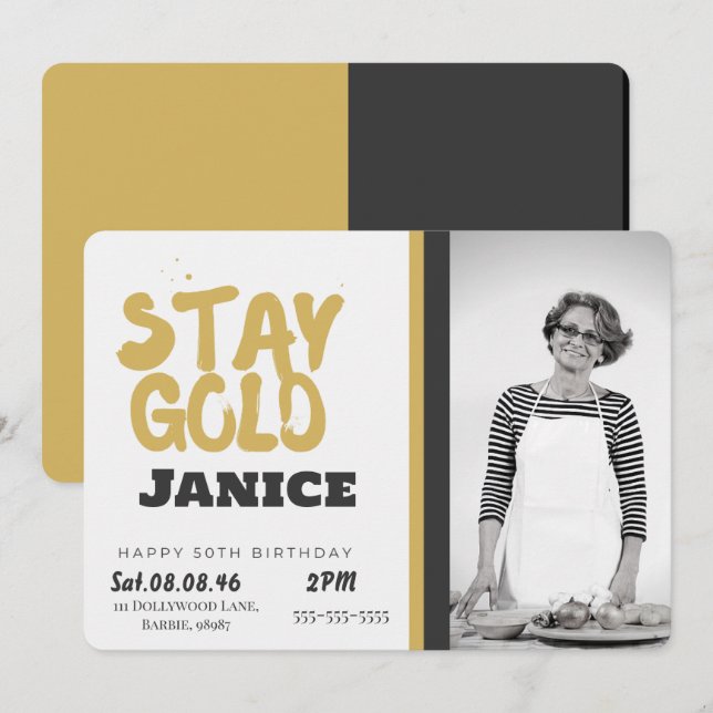 Invitation Fabolous Gold Golden 50th Personalized (Devant / Derrière)
