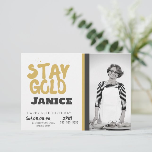 Invitation Fabolous Or Doré 50e Personnalisé (Debout devant)