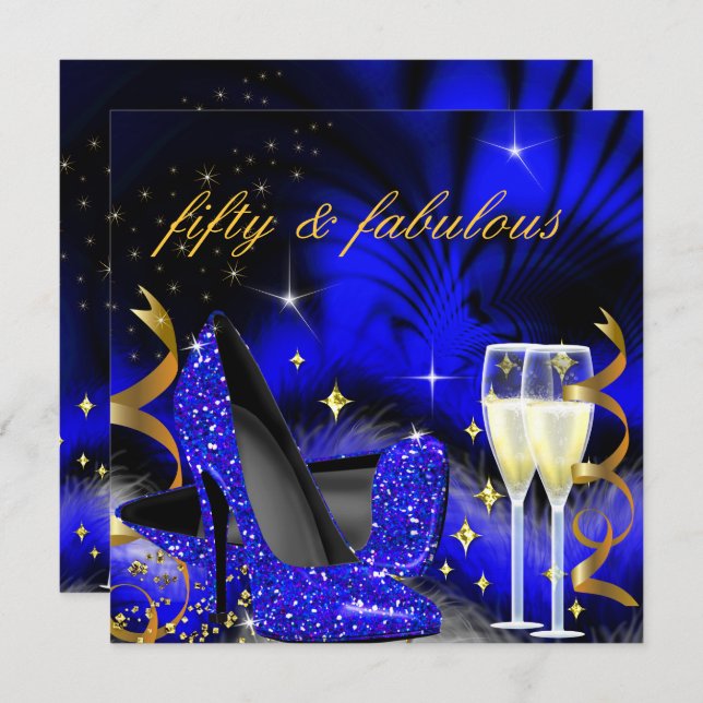Invitation Fabrique cinquante Royal Blue High Heels Gold Blac (Devant / Derrière)
