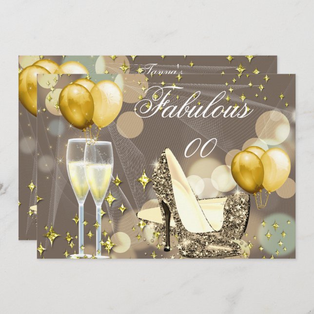 Invitation Fabrique Gold Beige Champagne Anniversaire 2 (Devant / Derrière)