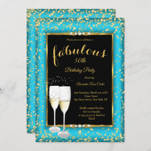 Invitation Fabrique Gold Turquoise bleu Champagne Photo Party