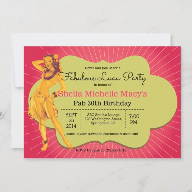 Invitation Fabrique Luau Party Retro Style Pinup (Devant)