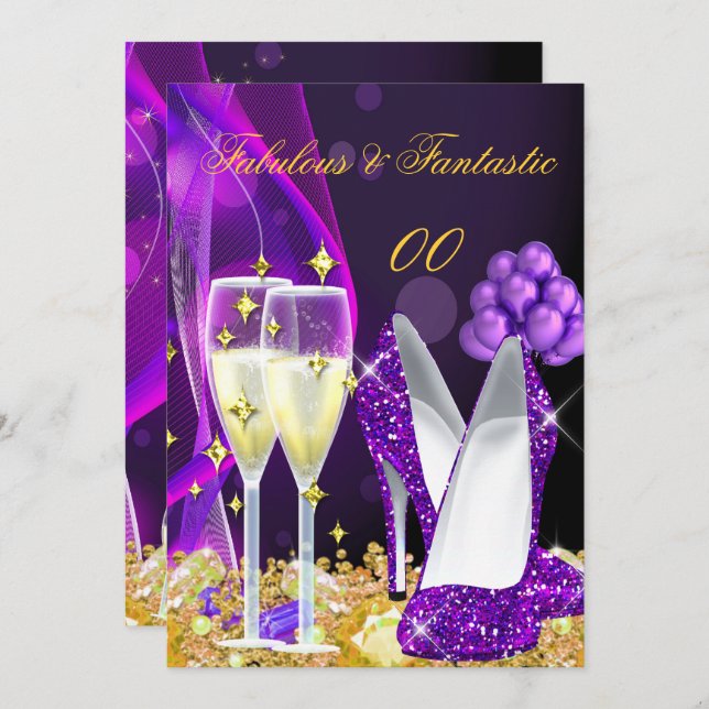 Invitation Fabrique Purple High Heels Champagne Party 3 (Devant / Derrière)