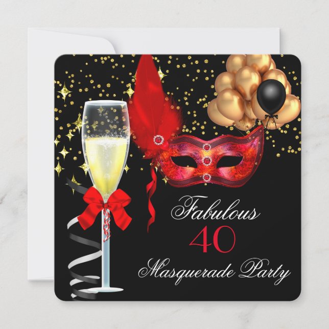 Invitation Fabrique Red Gold Black Masquerade Party (Devant)