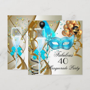 Invitation Fabrique Turquoise Gold Cream Black Masquerade Par