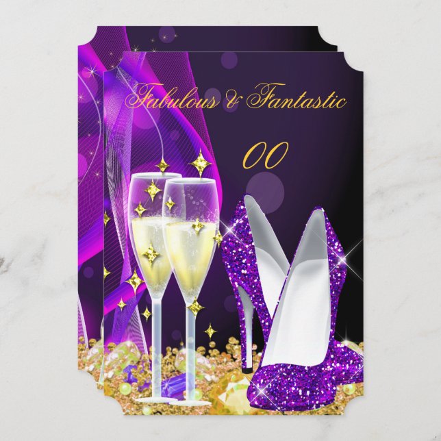 Invitation Fabrique violet haute talons Champagne Party 2 (Devant / Derrière)