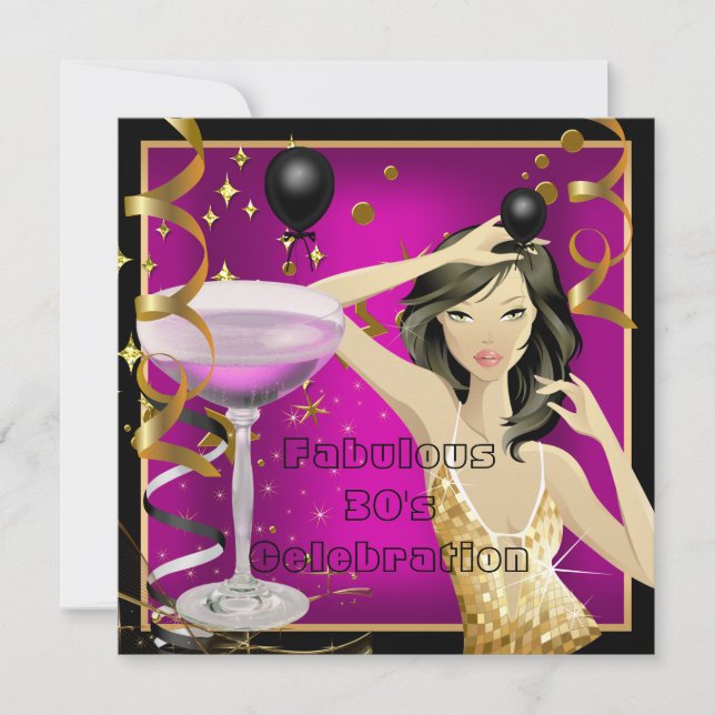 Invitation Fabulable 30ème Anniversaire Rose Or Noir (Devant)