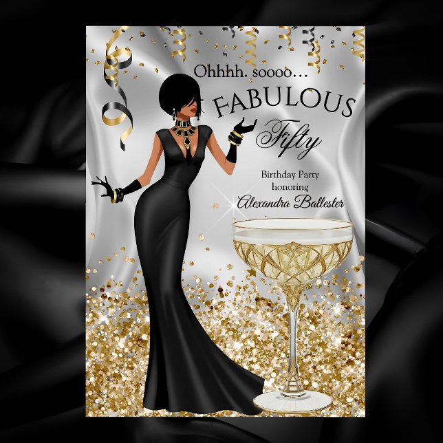 Invitation Fabulable 50 Or Champagne Noir Fête d'Anniversaire (Créateur téléchargé)