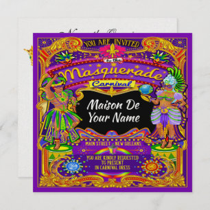 Invitation FABULEUSE Masquerade Mardi Gras Carnaval Invitatio