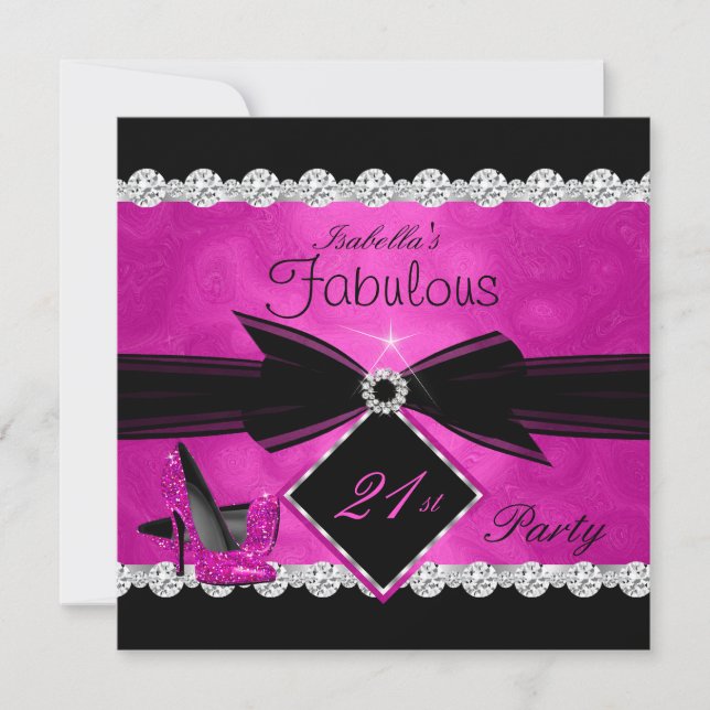 Invitation Fabuleux 21 Hot rose Black Silver fête d'anniversa (Devant)