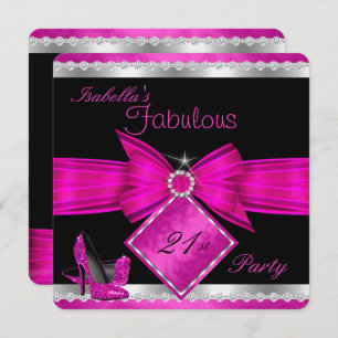 Invitation Fabuleux 21 Hot rose Black Silver fête d'anniversa
