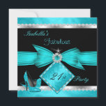 Invitation Fabuleux 21 Turquoise Black Silver fête d'annivers<br><div class="desc">Fabuleux 21 Turquoise Blue 21st Birthday Party. Parties scintillant turquoise Chaussures Haut Talon Argent Bow Diamond. Invitations. Tous les invitations d'anniversaire des Occasions. Customisez avec vos propres détails et votre âge. Modèle pour Sweet 16, 16th, Quinceanera 15th, 18th, 20th, 21th, 30th, 40th, 50th, 60th, 70th, 80th, 90, 100th, Fabulous product...</div>
