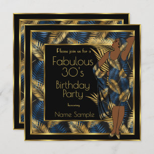 Invitation Fabuleux 30 Anniversaire Party Gold Blue Palms Lad