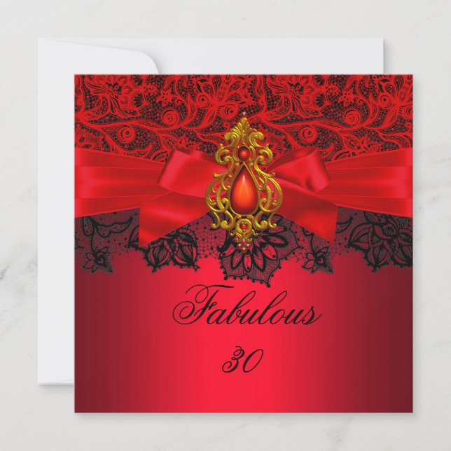 Invitation Fabuleux 30 Elegant Red Black Jewel Party SQ (Devant)