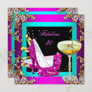 Invitation Fabuleux 30 Hot rose Turquoise Parties scintillant
