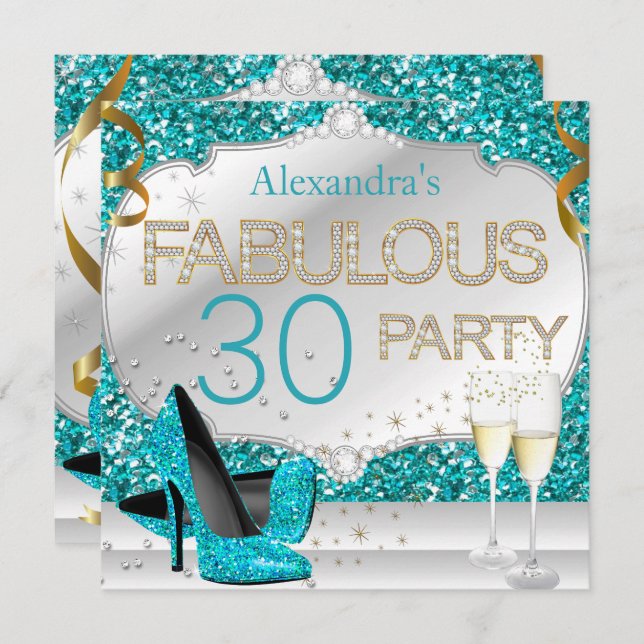 Invitation Fabuleux 30 Parties scintillant Turquoise Glamor f (Devant / Derrière)