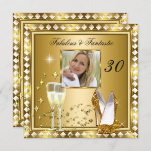 Invitation Fabuleux 30 Photo Gold Glam Hollywood Anniversaire