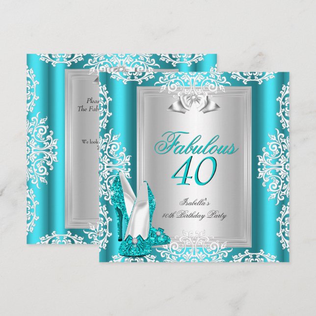 Invitation Fabuleux 40 40e anniversaire de fête Blue Chaussur (Devant / Derrière)