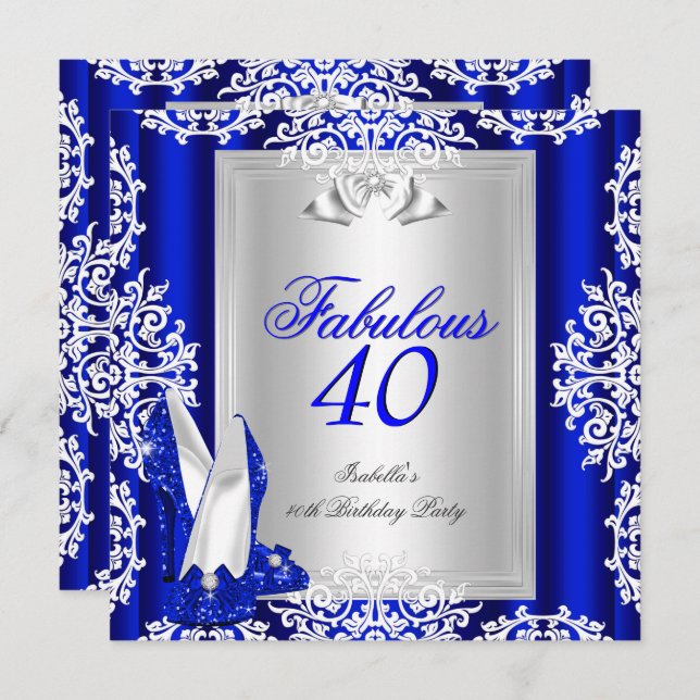 Invitation Fabuleux 40 40e anniversaire de fête Royal Blue Ch (Devant / Derrière)