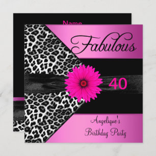 Invitation Fabuleux 40 Anniversaire Fête Chaud Pink Leopard